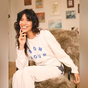 Anthropologie Sundry Bonjour Crewneck sweatshirt with subtle puff shoulders